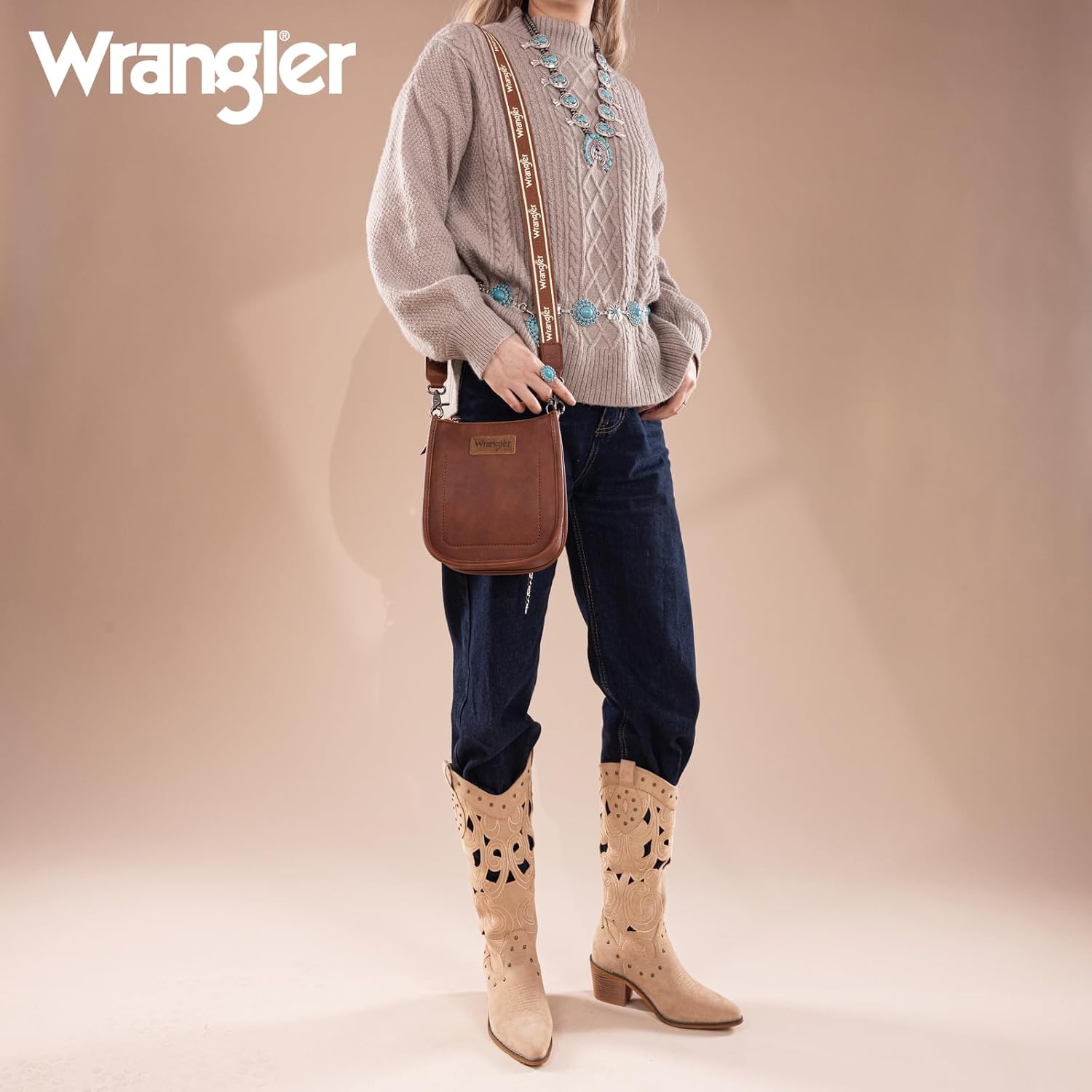 image:imageWrangler Small Crossbody Bag for Women Mini Shoulder Purse with Adjustable Strap Vegan Leather Phone PurseChestnut Brown