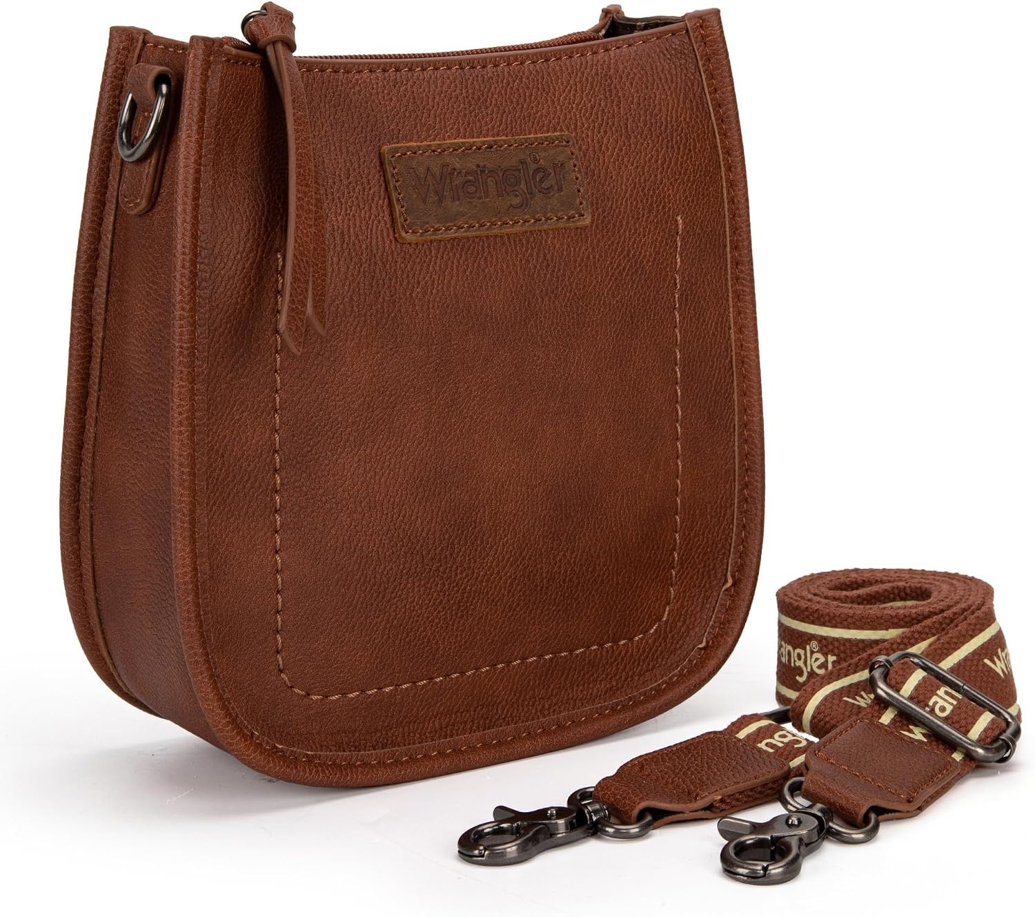 image:imageWrangler Small Crossbody Bag for Women Mini Shoulder Purse with Adjustable Strap Vegan Leather Phone PurseChestnut Brown
