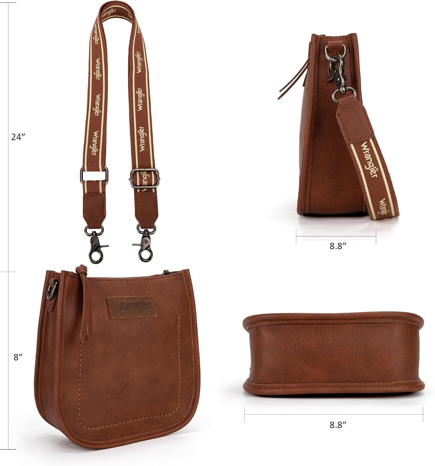 image:imageWrangler Small Crossbody Bag for Women Mini Shoulder Purse with Adjustable Strap Vegan Leather Phone PurseChestnut Brown