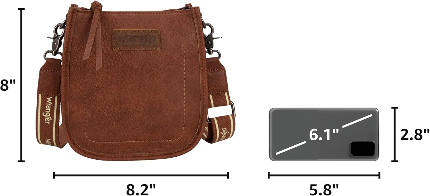 image:imageWrangler Small Crossbody Bag for Women Mini Shoulder Purse with Adjustable Strap Vegan Leather Phone PurseChestnut Brown