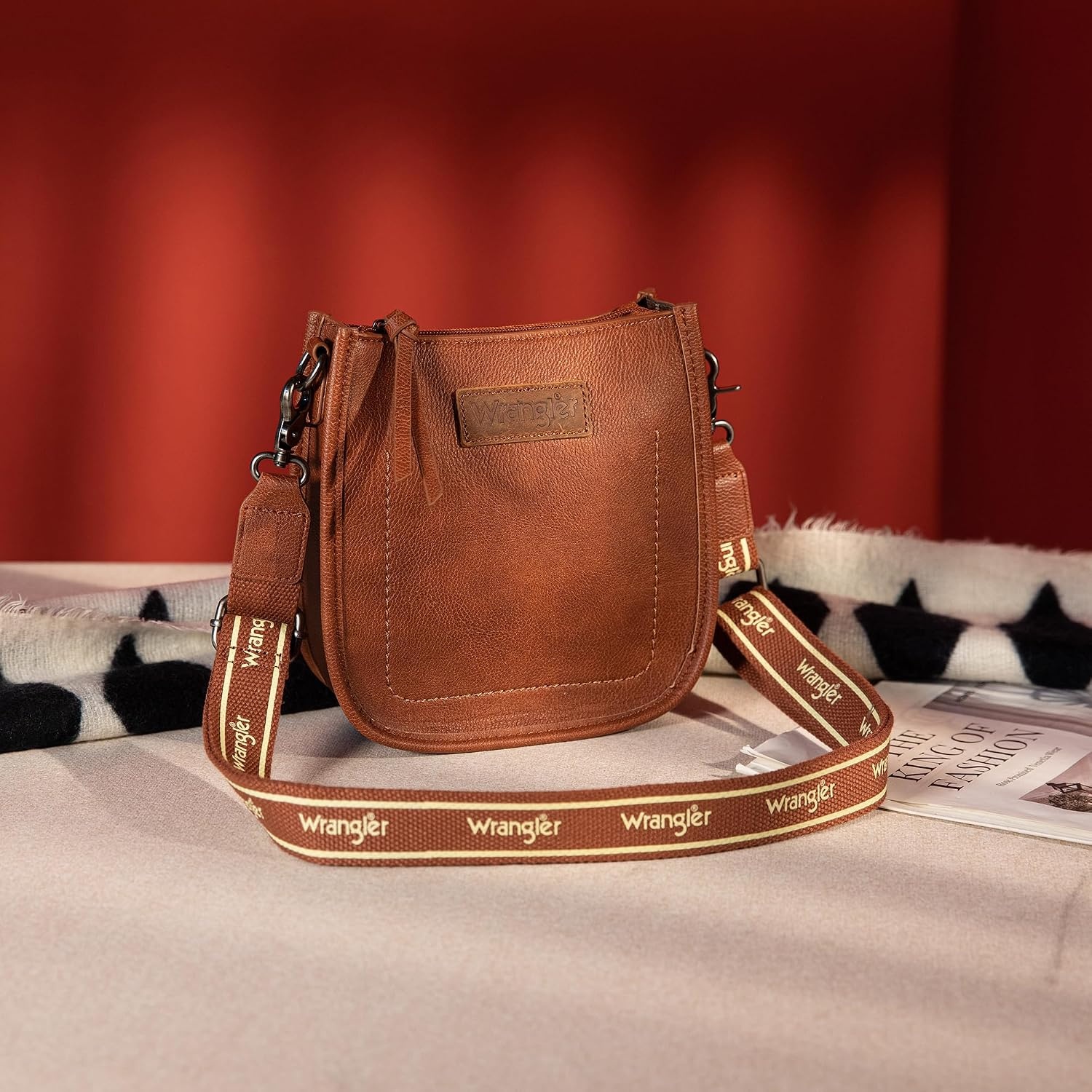 image:imageWrangler Small Crossbody Bag for Women Mini Shoulder Purse with Adjustable Strap Vegan Leather Phone PurseChestnut Brown