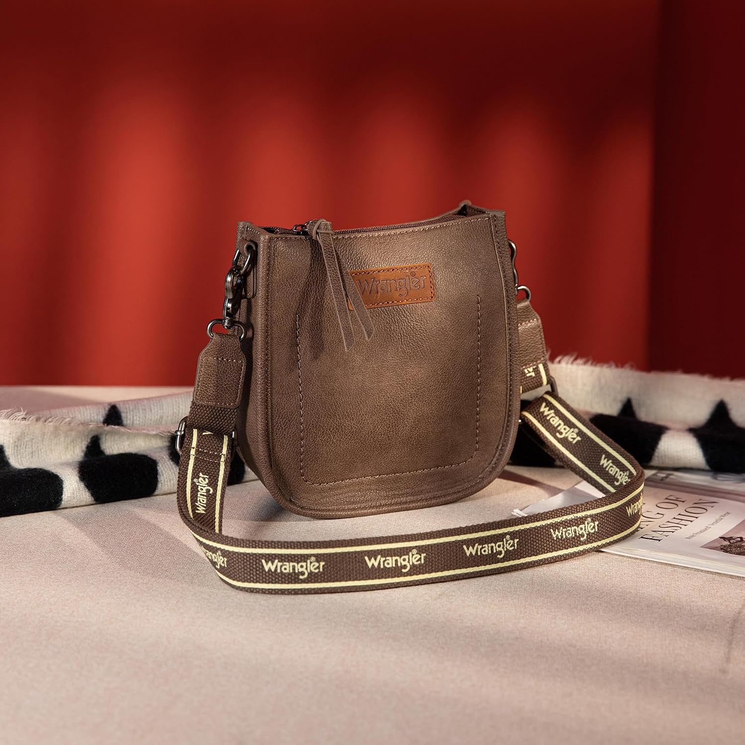 image:imageWrangler Small Crossbody Bag for Women Mini Shoulder Purse with Adjustable Strap Vegan Leather Phone PurseChocolate Brown