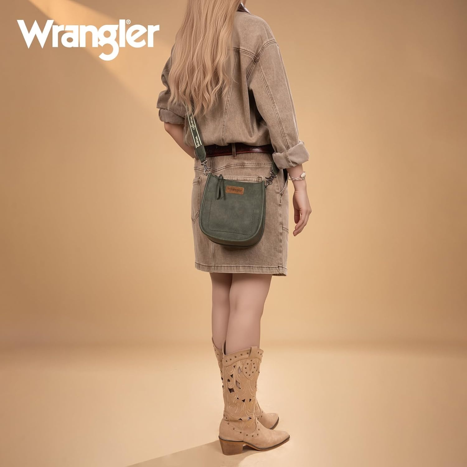 image:imageWrangler Small Crossbody Bag for Women Mini Shoulder Purse with Adjustable Strap Vegan Leather Phone PurseGreen