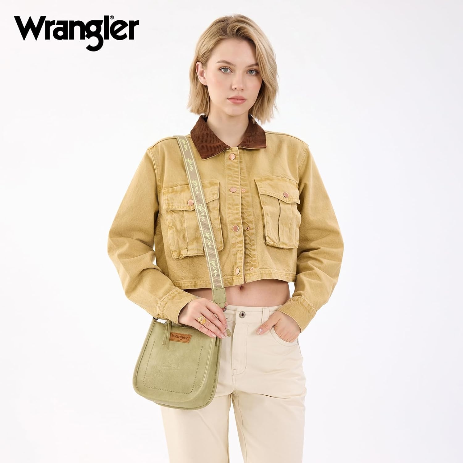image:imageWrangler Small Crossbody Bag for Women Mini Shoulder Purse with Adjustable Strap Vegan Leather Phone PurseOlive Green Red