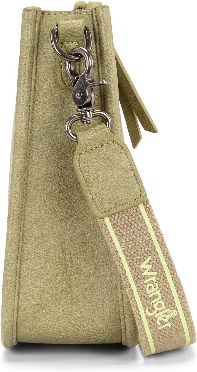 image:imageWrangler Small Crossbody Bag for Women Mini Shoulder Purse with Adjustable Strap Vegan Leather Phone PurseOlive Green Red