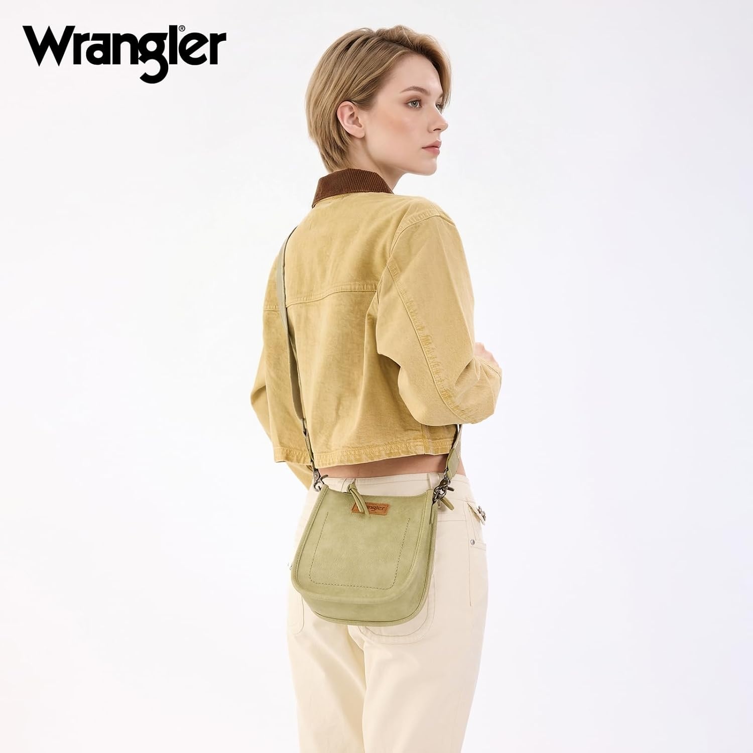 image:imageWrangler Small Crossbody Bag for Women Mini Shoulder Purse with Adjustable Strap Vegan Leather Phone PurseOlive Green Red