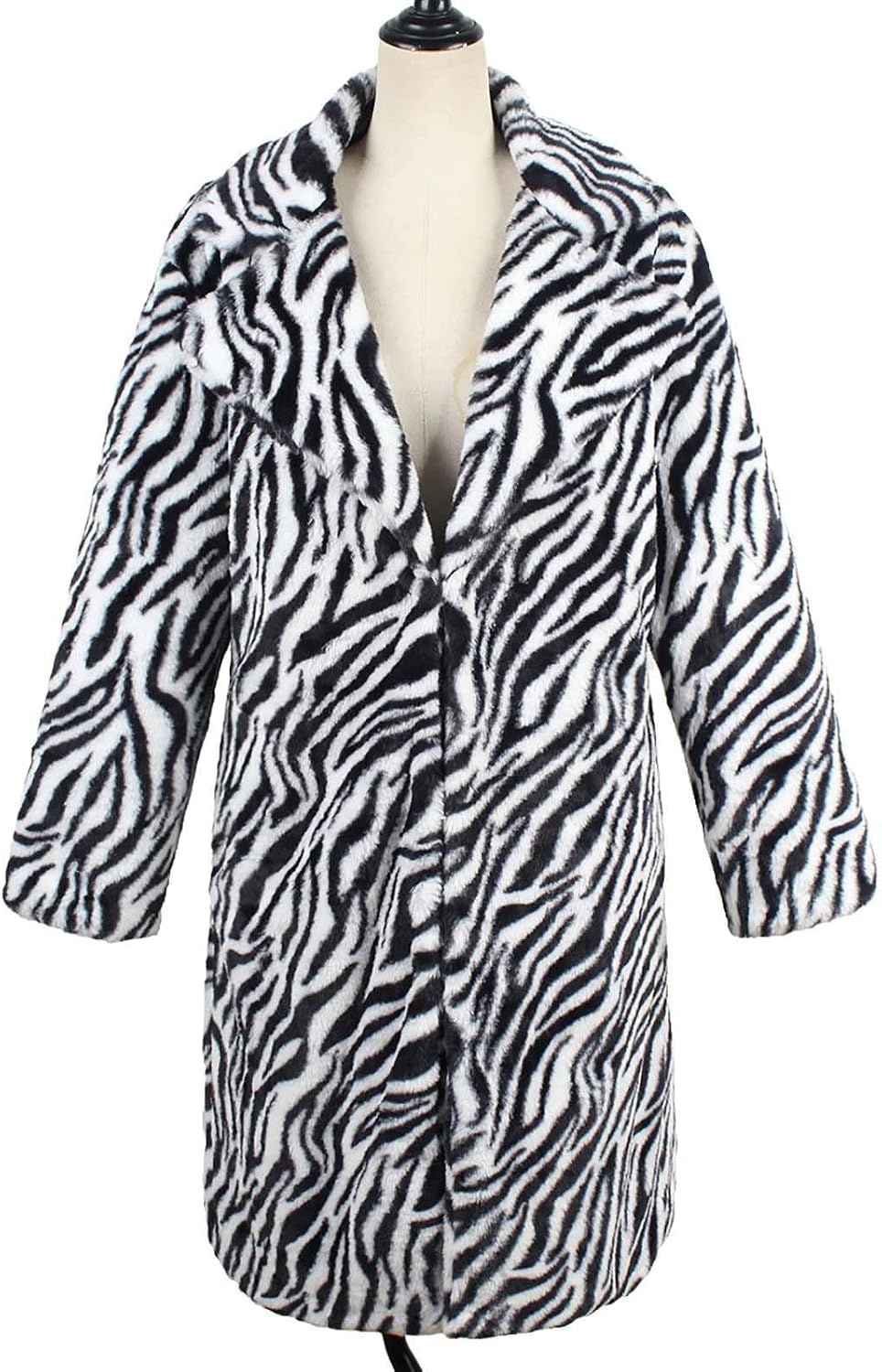 image:imageZHOUYF Women Faux Fur Winter Coats Warm Chunky Long Cardigan Jackets Zebra Print Thick Overcoat Fleece Furry Shaggy OuterwearColorful