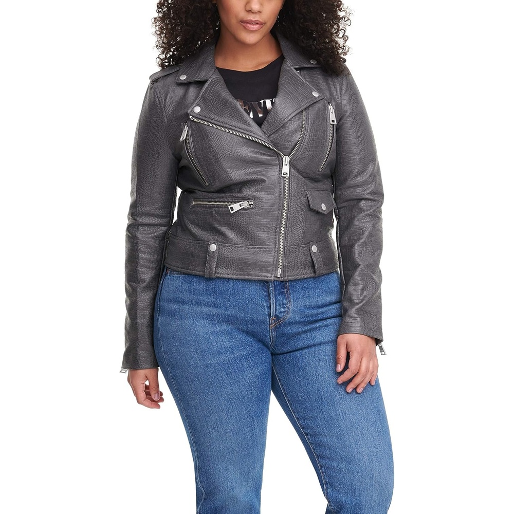 image:imageLevis Womens Faux Leather Contemporary Motorcycle Jacket Standard and PlusCharcoal Croc