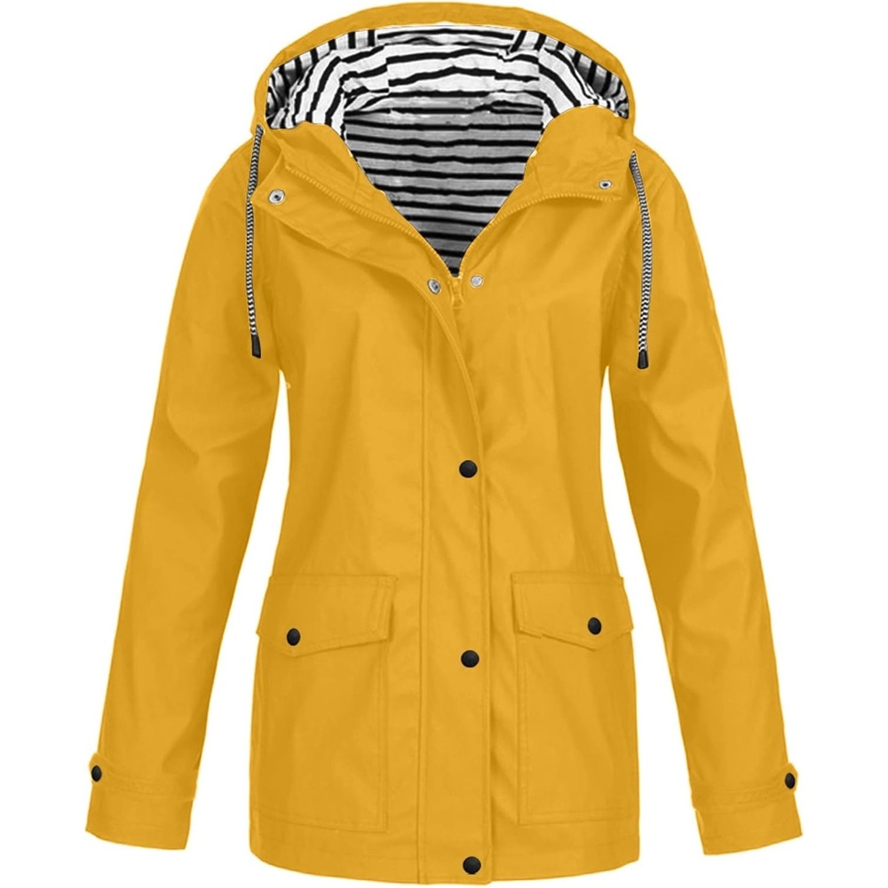 image:imageNAMTYQX Womens Hooded Raincoat Lightweight Fit Plus Size Waterproof Dressy Zip up Rain Jacket Windbreaker with Pockets00yellow