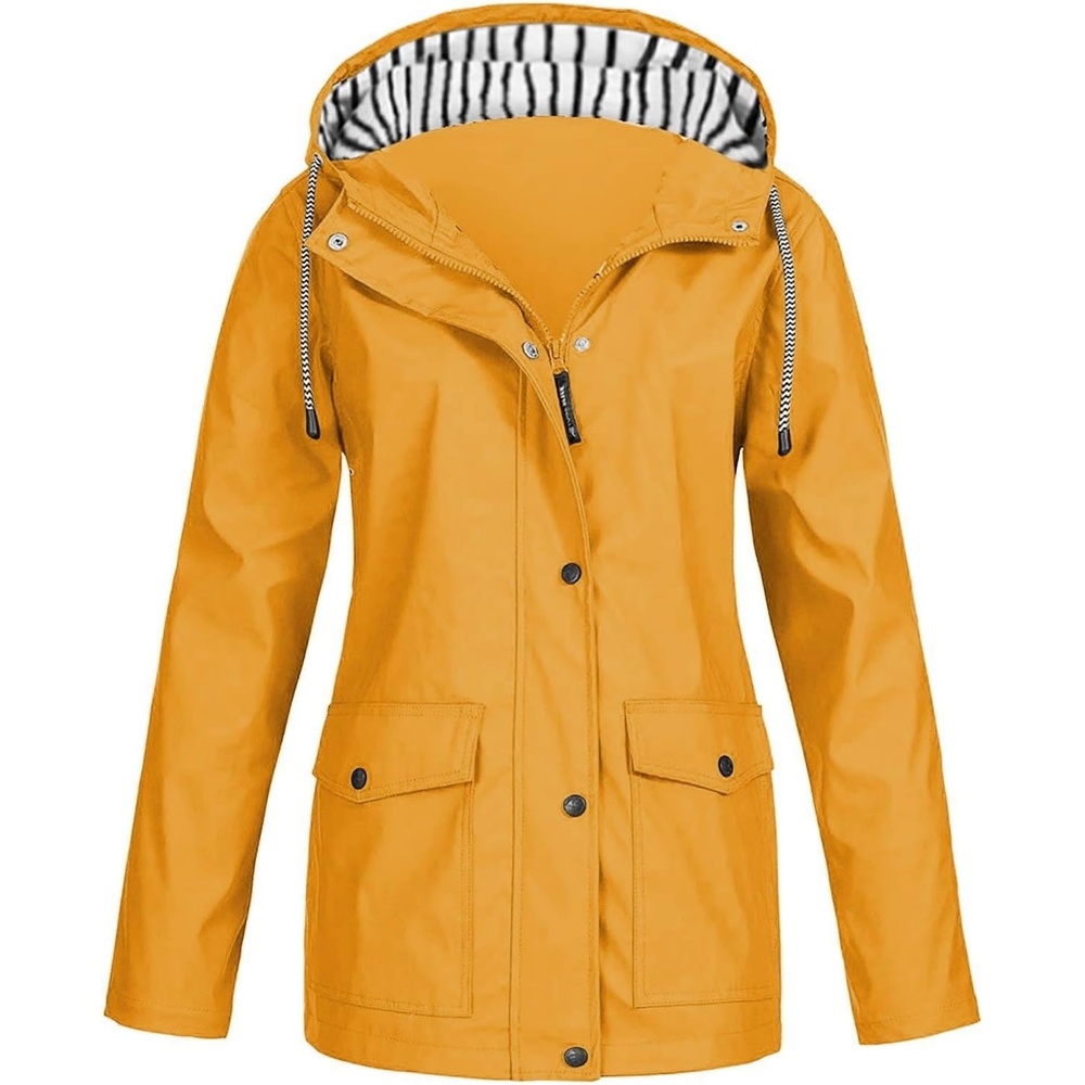 image:imageNAMTYQX Womens Hooded Raincoat Lightweight Fit Plus Size Waterproof Dressy Zip up Rain Jacket Windbreaker with Pockets01yellow
