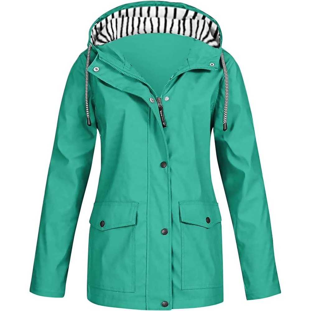 image:imageNAMTYQX Womens Hooded Raincoat Lightweight Fit Plus Size Waterproof Dressy Zip up Rain Jacket Windbreaker with Pockets02mint Green