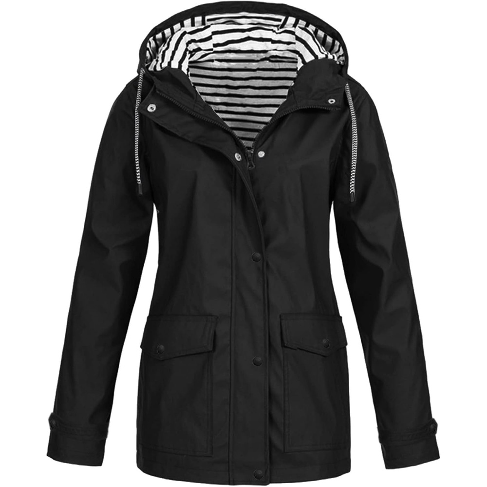 image:imageNAMTYQX Womens Hooded Raincoat Lightweight Fit Plus Size Waterproof Dressy Zip up Rain Jacket Windbreaker with Pockets03black