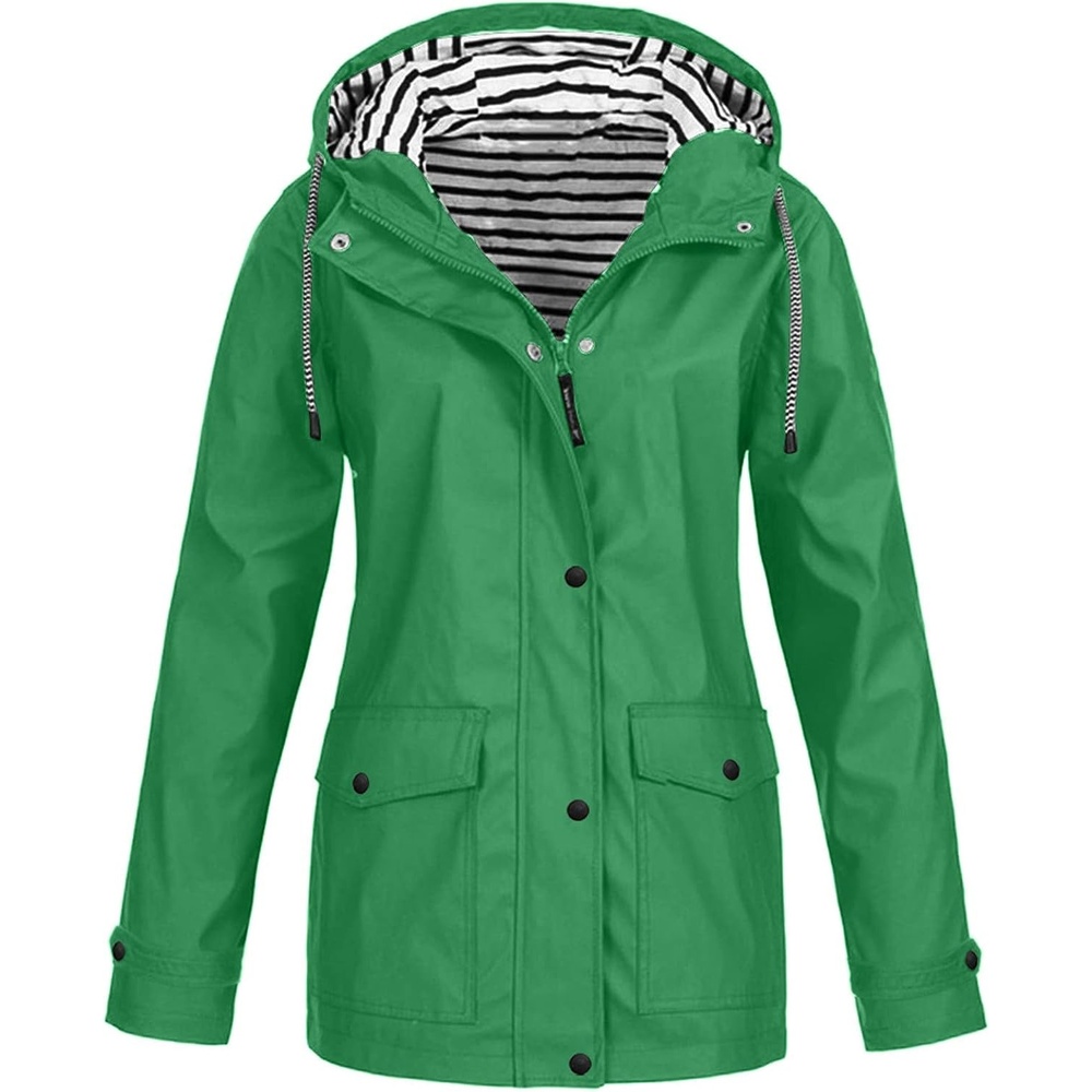 image:imageNAMTYQX Womens Hooded Raincoat Lightweight Fit Plus Size Waterproof Dressy Zip up Rain Jacket Windbreaker with Pockets03green