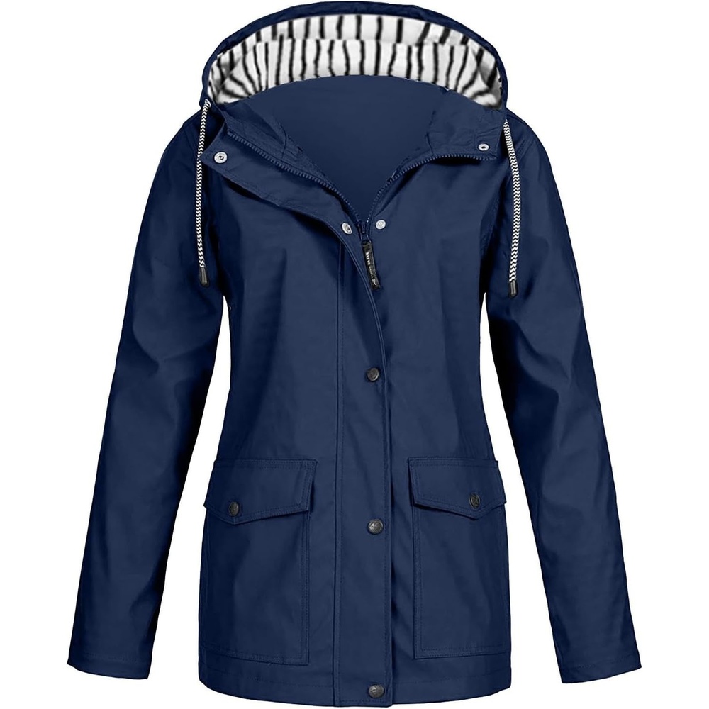 image:imageNAMTYQX Womens Hooded Raincoat Lightweight Fit Plus Size Waterproof Dressy Zip up Rain Jacket Windbreaker with Pockets06dark Blue