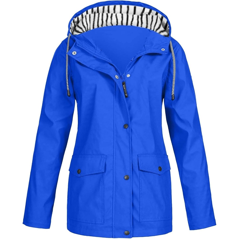 image:imageNAMTYQX Womens Hooded Raincoat Lightweight Fit Plus Size Waterproof Dressy Zip up Rain Jacket Windbreaker with Pockets07blue