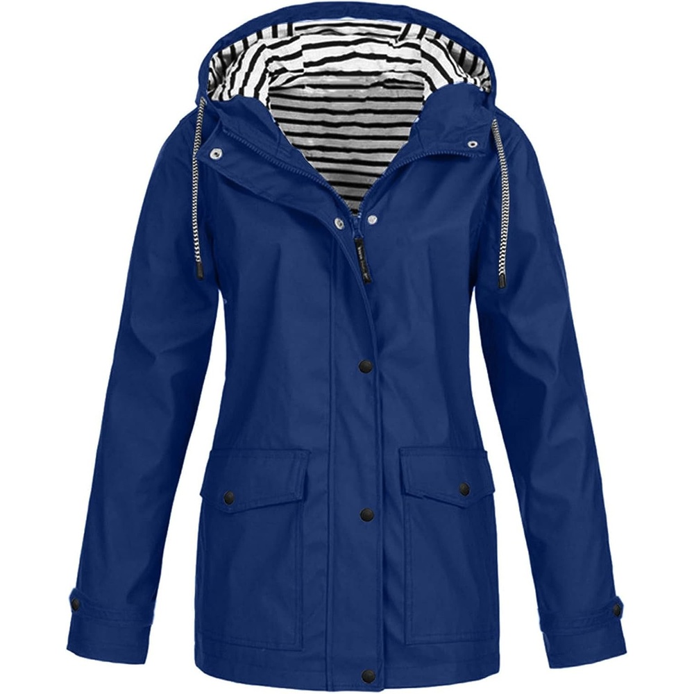 image:imageNAMTYQX Womens Hooded Raincoat Lightweight Fit Plus Size Waterproof Dressy Zip up Rain Jacket Windbreaker with PocketsBlue
