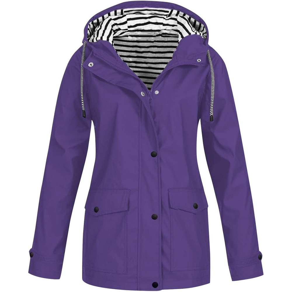 image:imageNAMTYQX Womens Hooded Raincoat Lightweight Fit Plus Size Waterproof Dressy Zip up Rain Jacket Windbreaker with PocketsDark Purple