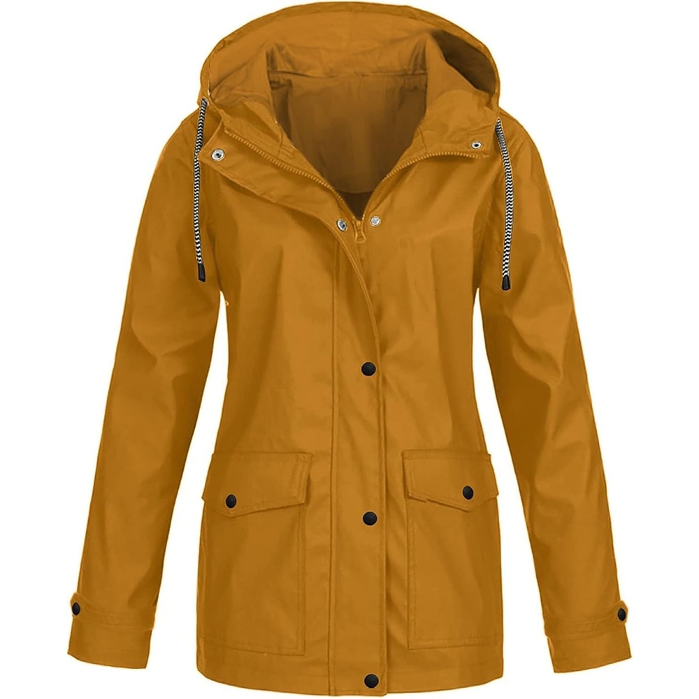 image:imageNAMTYQX Womens Hooded Raincoat Lightweight Fit Plus Size Waterproof Dressy Zip up Rain Jacket Windbreaker with PocketsKhaki