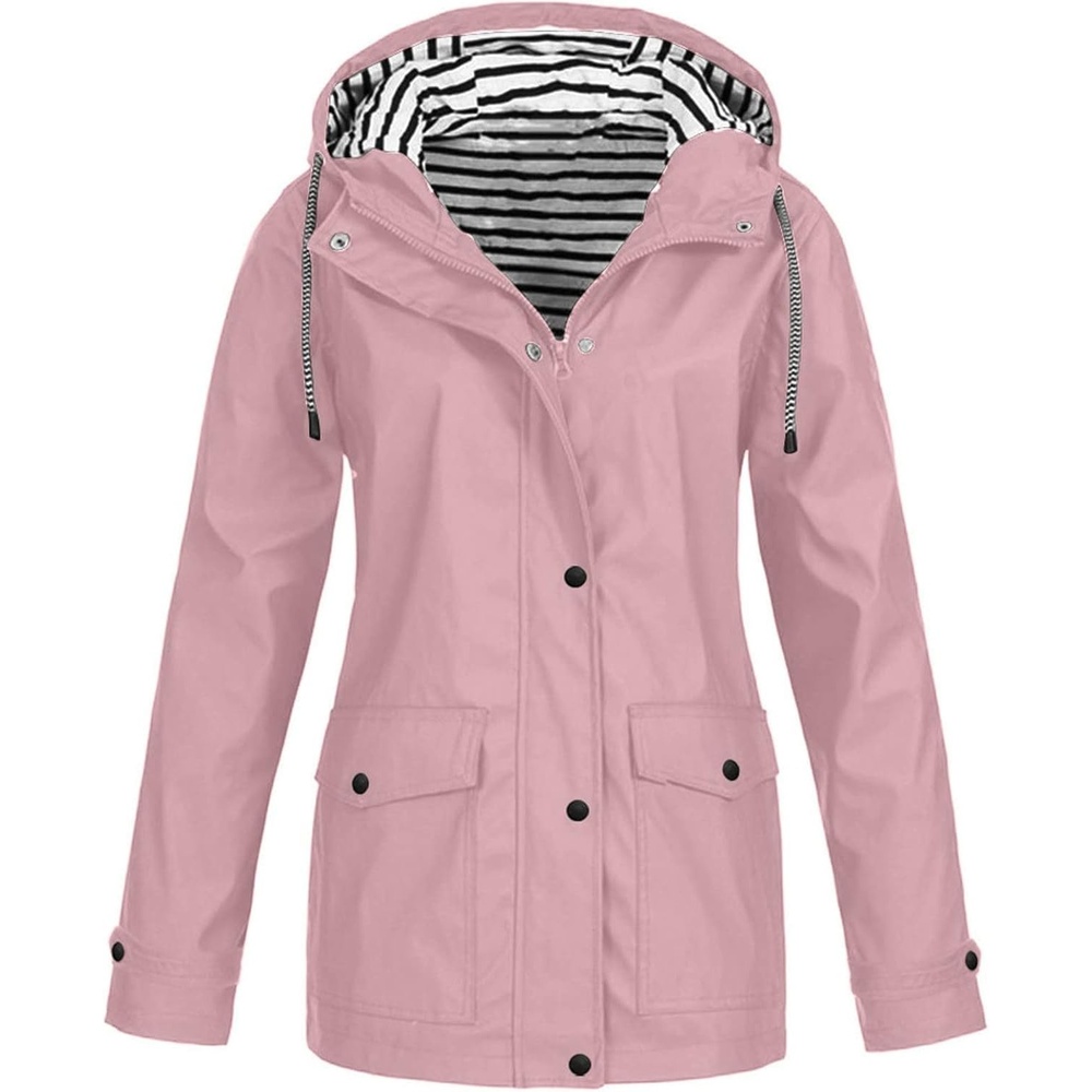 image:imageNAMTYQX Womens Hooded Raincoat Lightweight Fit Plus Size Waterproof Dressy Zip up Rain Jacket Windbreaker with PocketsPink