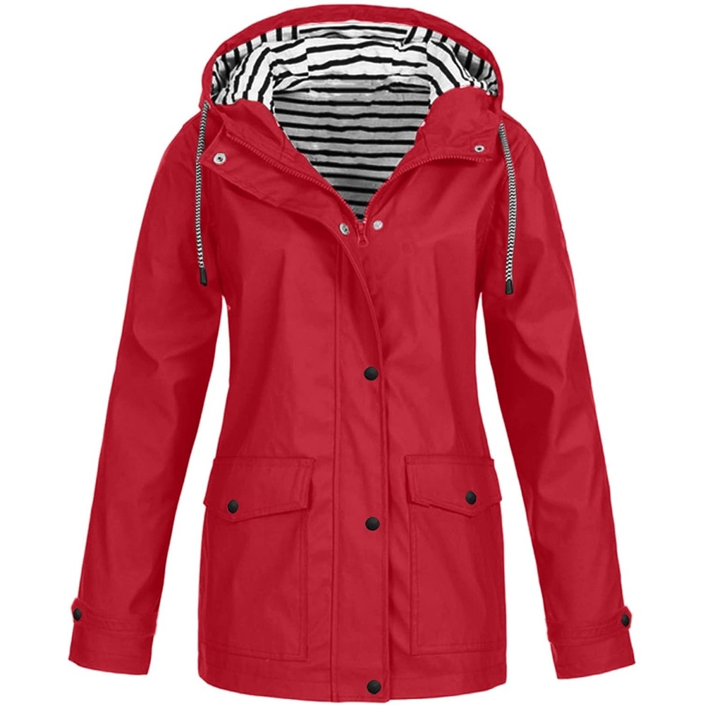 image:imageNAMTYQX Womens Hooded Raincoat Lightweight Fit Plus Size Waterproof Dressy Zip up Rain Jacket Windbreaker with PocketsRed