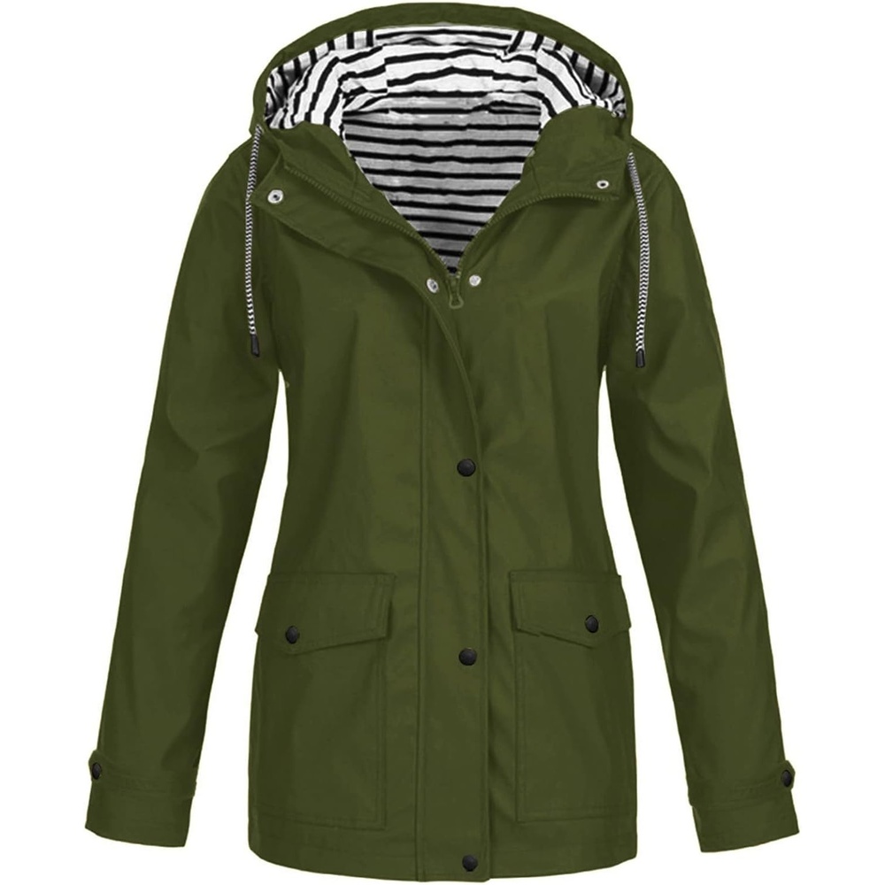 image:imageNAMTYQX Womens Hooded Raincoat Lightweight Fit Plus Size Waterproof Dressy Zip up Rain Jacket Windbreaker with PocketsXarmy Green