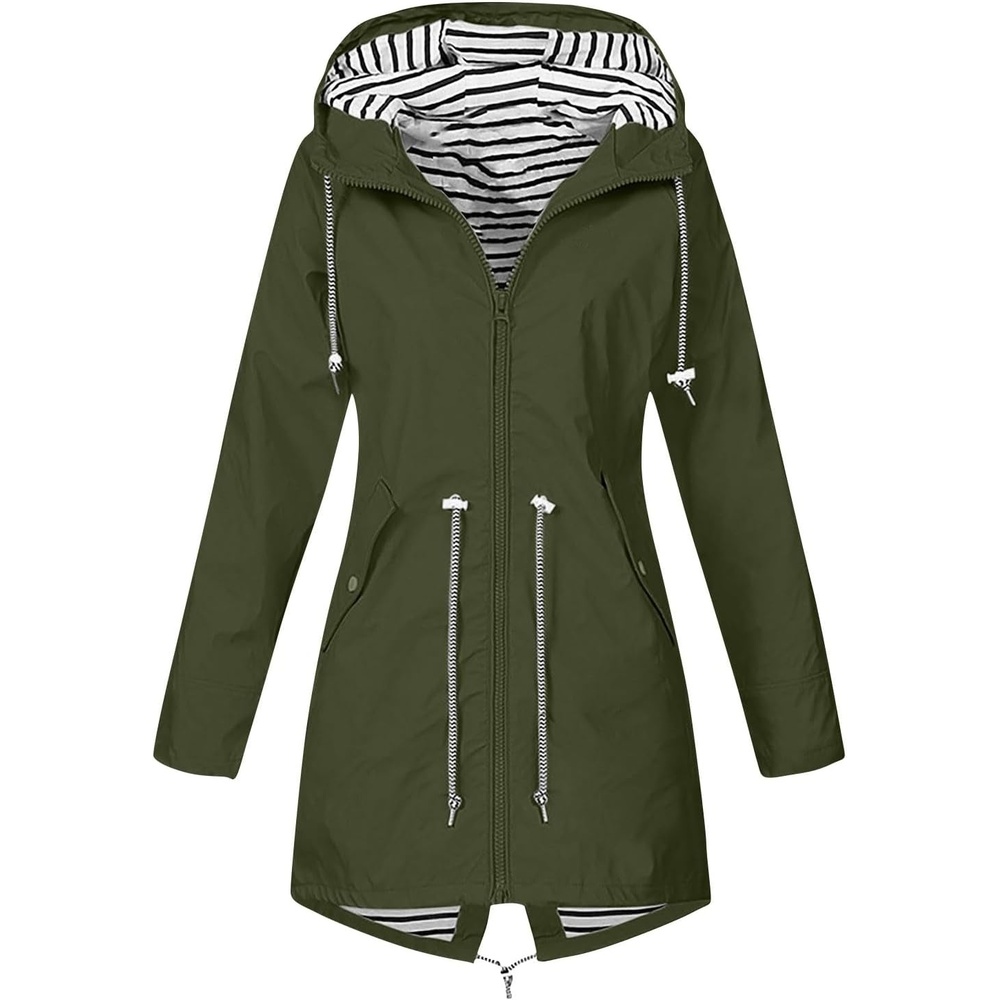 image:imageNAMTYQX Womens Hooded Raincoat Lightweight Fit Plus Size Waterproof Dressy Zip up Rain Jacket Windbreaker with PocketsZarmy Green