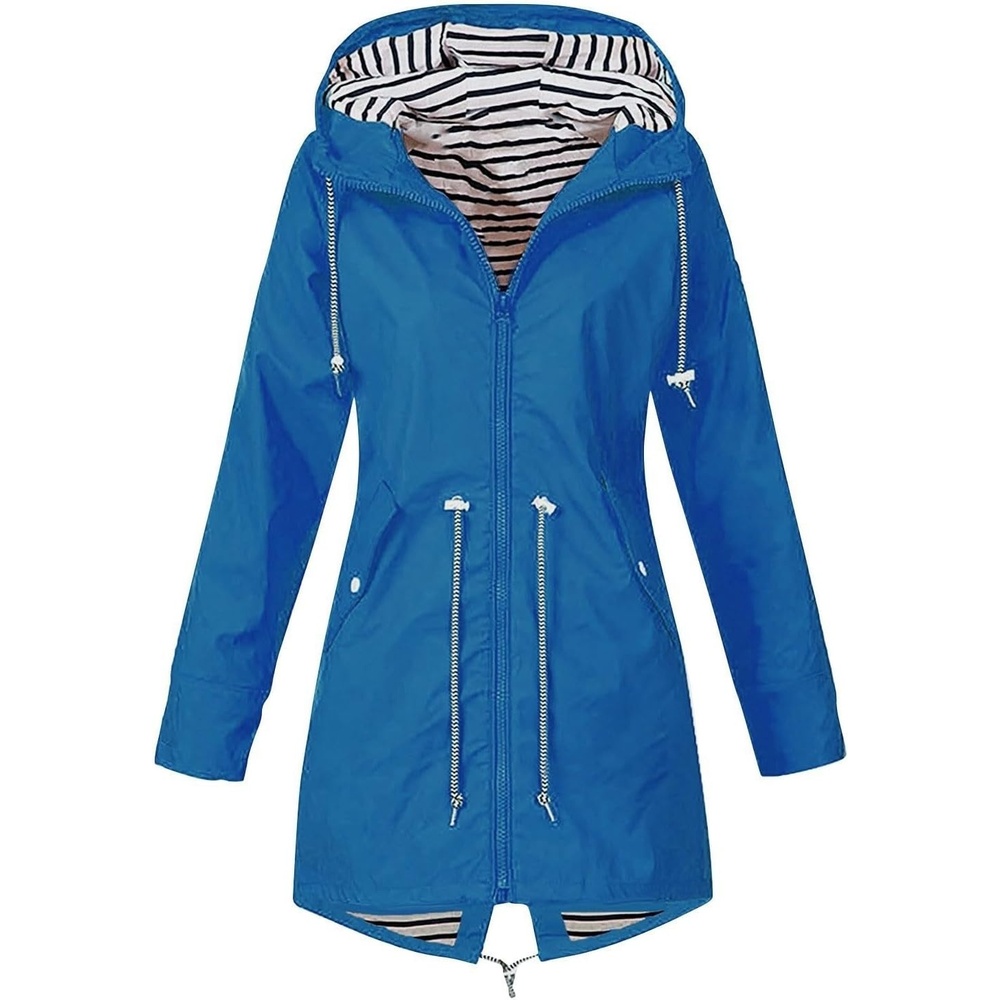 image:imageNAMTYQX Womens Hooded Raincoat Lightweight Fit Plus Size Waterproof Dressy Zip up Rain Jacket Windbreaker with PocketsZblue