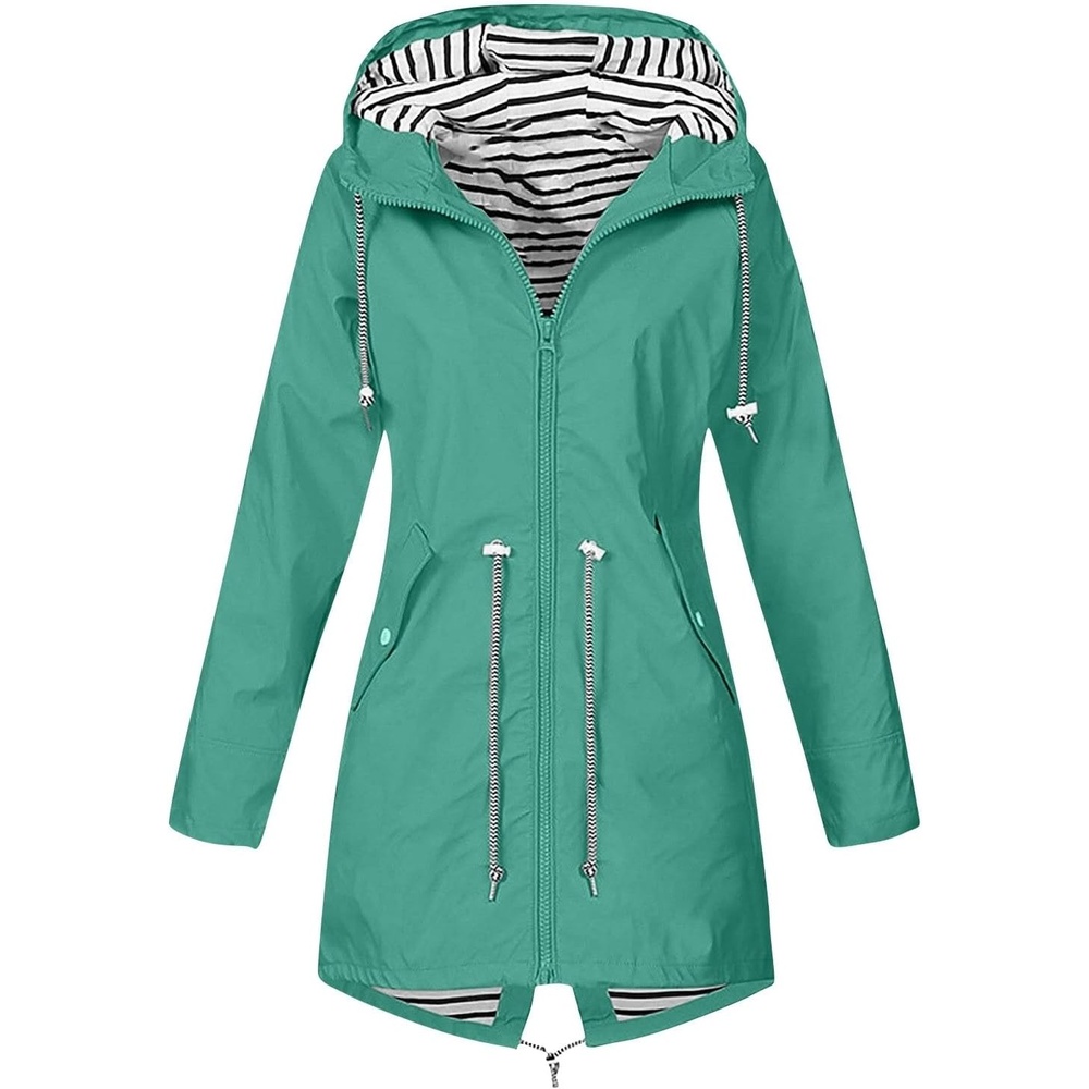 image:imageNAMTYQX Womens Hooded Raincoat Lightweight Fit Plus Size Waterproof Dressy Zip up Rain Jacket Windbreaker with PocketsZcyan