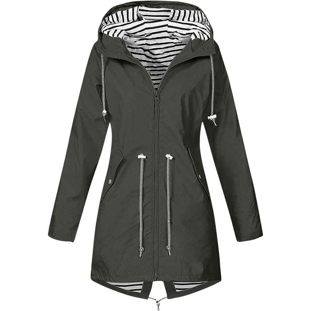 image:imageNAMTYQX Womens Hooded Raincoat Lightweight Fit Plus Size Waterproof Dressy Zip up Rain Jacket Windbreaker with PocketsZdark Gray