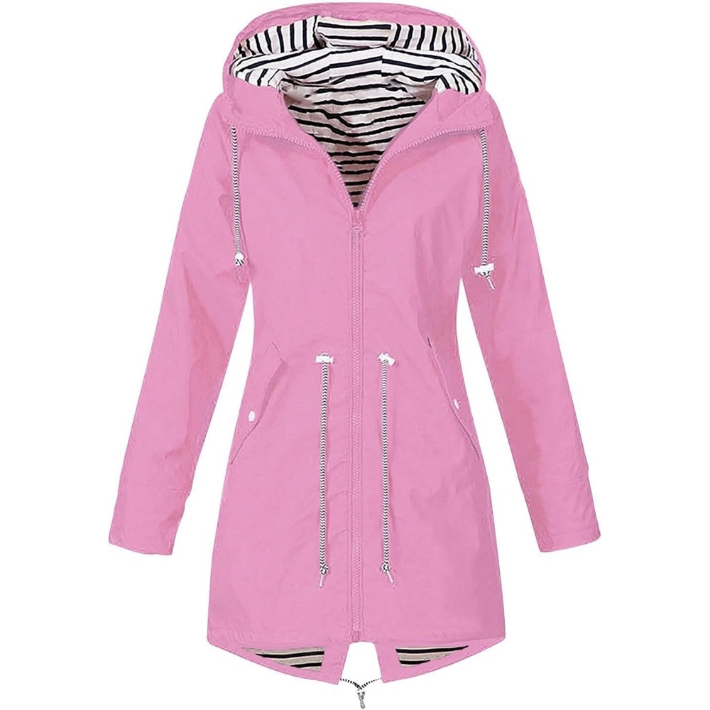 image:imageNAMTYQX Womens Hooded Raincoat Lightweight Fit Plus Size Waterproof Dressy Zip up Rain Jacket Windbreaker with PocketsZpink
