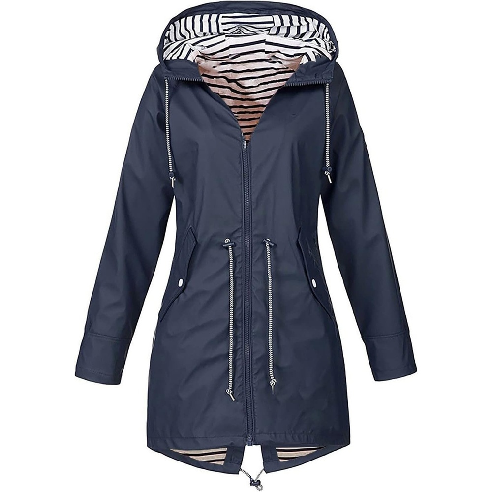 image:imageNAMTYQX Womens Hooded Raincoat Lightweight Fit Plus Size Waterproof Dressy Zip up Rain Jacket Windbreaker with PocketsZzdark Blue