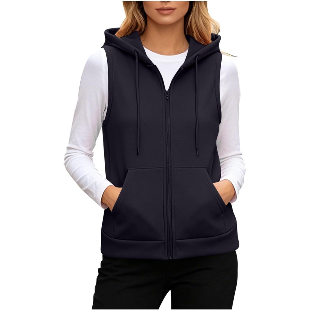 image:imageWomens Oversized Zip Up Sweatshirts Sleeveless Hoodie Lightweight Jackets Vest Plus Size Fall Lightweight CoatDark Gray
