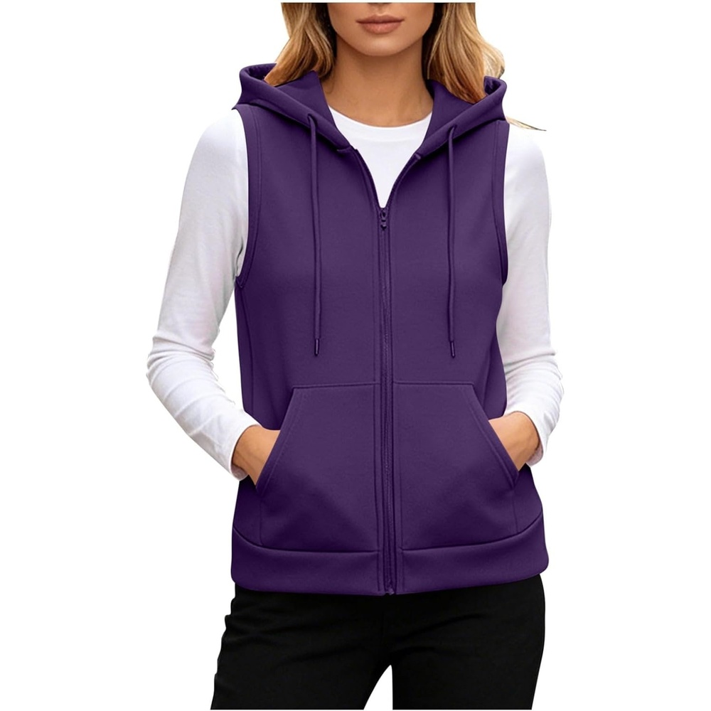 image:imageWomens Oversized Zip Up Sweatshirts Sleeveless Hoodie Lightweight Jackets Vest Plus Size Fall Lightweight CoatPurple