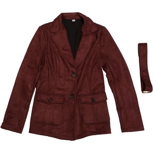 Allegra K Women’s Faux Suede Blazer Belted Work Suit Jacket with Pockets | Long Sleeve Button Down Collared Blazers, Professional Business Casual Outfits for Fall Winter(Brown Red)