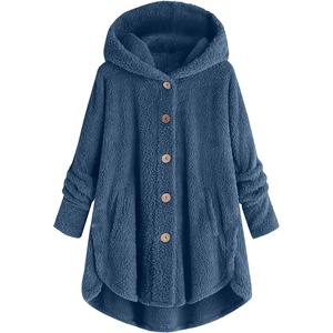 Beessbest Women Fleece Jacket Button Down Sherpa Hooded Coat | Teddy Bear Jacket for Women Long Sleeve Solid Hoodies Oversized Fluffy Pajamas Coats Fall Winter Warm Outerwear with Pocket(Blue)