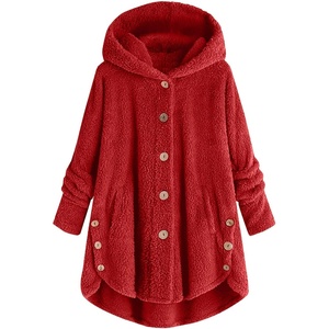 Beessbest Women Fleece Jacket Button Down Sherpa Hooded Coat | Teddy Bear Jacket for Women Long Sleeve Solid Hoodies Oversized Fluffy Pajamas Coats Fall Winter Warm Outerwear with Pocket(Red)
