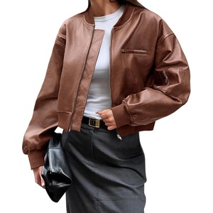 Cicy Bell Womens Faux Leather Bomber Jacket Cropped Biker Coat with Pockets | Zip up, Boyfriend style,Oversized(Caramel)