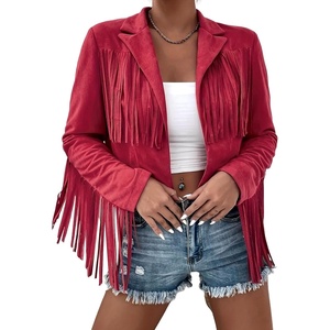 Fringe Jacket Women Faux Suede Leather Jackets Vintage Tassel Cowgirl Coat | Tassel Motorcycle Cropped Coats Casual Open Front Western Tassel Coat Long Sleeve Fall Winter Jacket Outwear(Hot Pink)