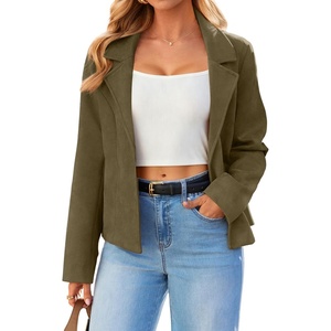 Glamaker Women’s Fall Faux Suede Jackets Fashion Lightweight Coat Outfits | Long Sleeve Notch Lapel, Open Front, Dressy Casual Jacket with Pockets, Trendy Winter Clothes, Going Out Outfits(Army Green)