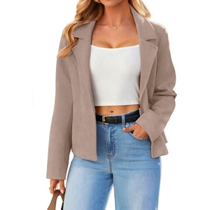 Glamaker Women’s Fall Faux Suede Jackets Fashion Lightweight Coat Outfits | Long Sleeve Notch Lapel, Open Front, Dressy Casual Jacket with Pockets, Trendy Winter Clothes, Going Out Outfits(Light Grey)