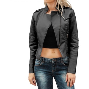 JEKE-DG Women’s Casual Blazer Collar Fashion Coat Vintage Biker Spring Fall Coat Jacket Faux Leather Zip Up Coats(Black 3)