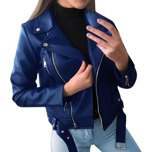 JEKE-DG Women’s Casual Blazer Collar Fashion Coat Vintage Biker Spring Fall Coat Jacket Faux Leather Zip Up Coats(Blue 1)