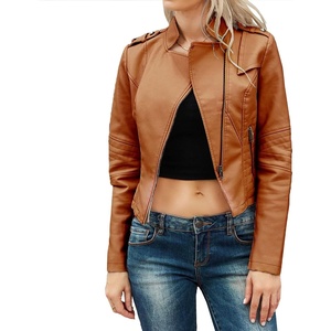 JEKE-DG Women’s Casual Blazer Collar Fashion Coat Vintage Biker Spring Fall Coat Jacket Faux Leather Zip Up Coats(Camel 3)