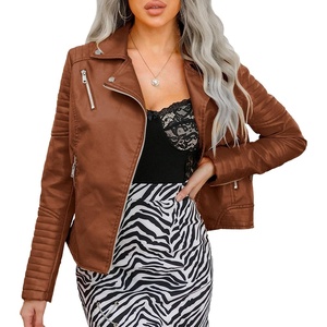JEKE-DG Women’s Casual Blazer Collar Fashion Coat Vintage Biker Spring Fall Coat Jacket Faux Leather Zip Up Coats(Camel 4)