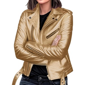JEKE-DG Women’s Casual Blazer Collar Fashion Coat Vintage Biker Spring Fall Coat Jacket Faux Leather Zip Up Coats(Golden)