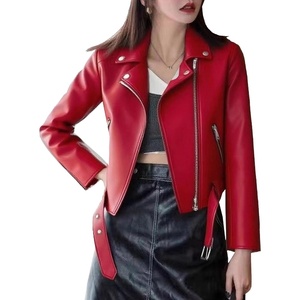 JEKE-DG Women’s Casual Blazer Collar Fashion Coat Vintage Biker Spring Fall Coat Jacket Faux Leather Zip Up Coats(Winered2)
