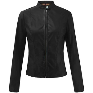 JiXiang Leather Bomber Jacket Women Cropped Lightweight Faux Leather Motorcycle Jackets Zip Up PU Elegant Moto Biker Outwear(3-black)