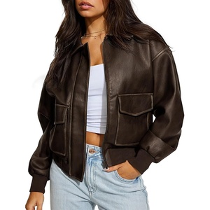 Leather Jacket for Women Faux Oversized Motorcycle Bomber Jacket | Boyfriend Biker Moto Coat,Going Out Outfits,Fall And Winter Outerwear,Y2K Trendy Jacket(Brown)