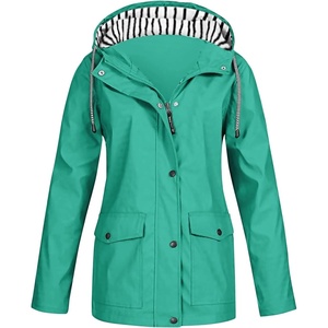 NAMTYQX Womens Hooded Raincoat Lightweight Fit Plus Size Waterproof Dressy Zip up Rain Jacket Windbreaker with Pockets(#02mint Green)