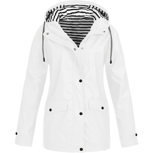 NAMTYQX Womens Hooded Raincoat Lightweight Fit Plus Size Waterproof Dressy Zip up Rain Jacket Windbreaker with Pockets(02white)